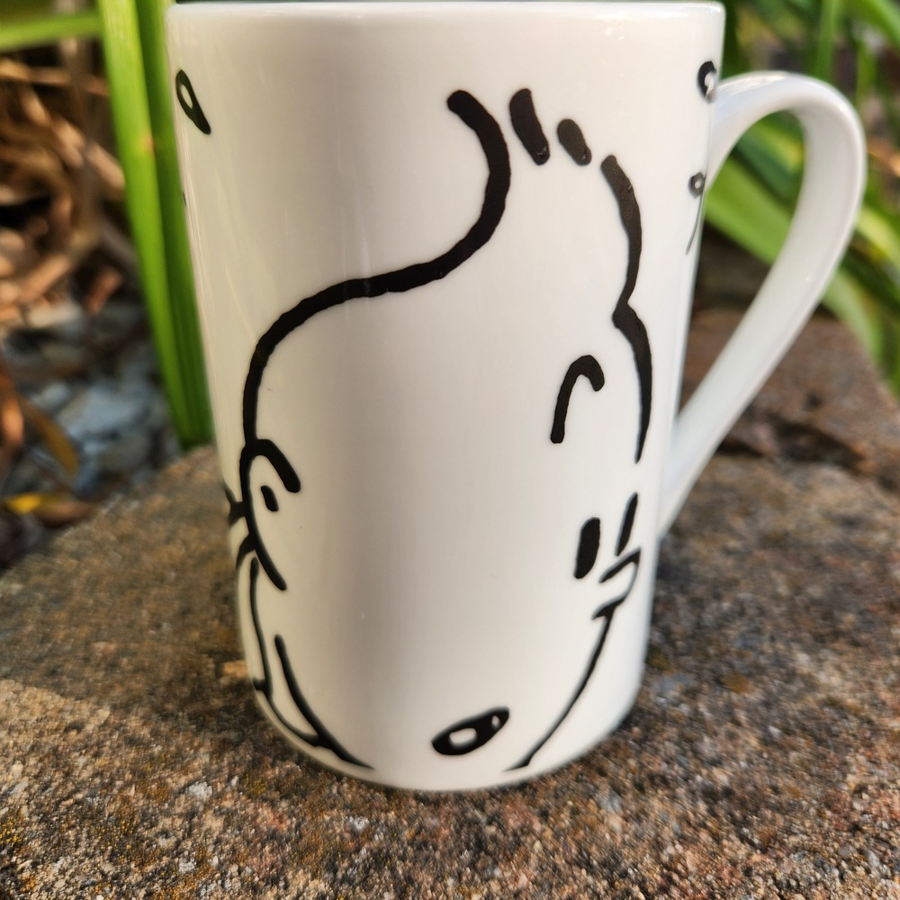 Tintin Official Ceramic Coffee Mug White Black Minimalist Line Art Tall Mug